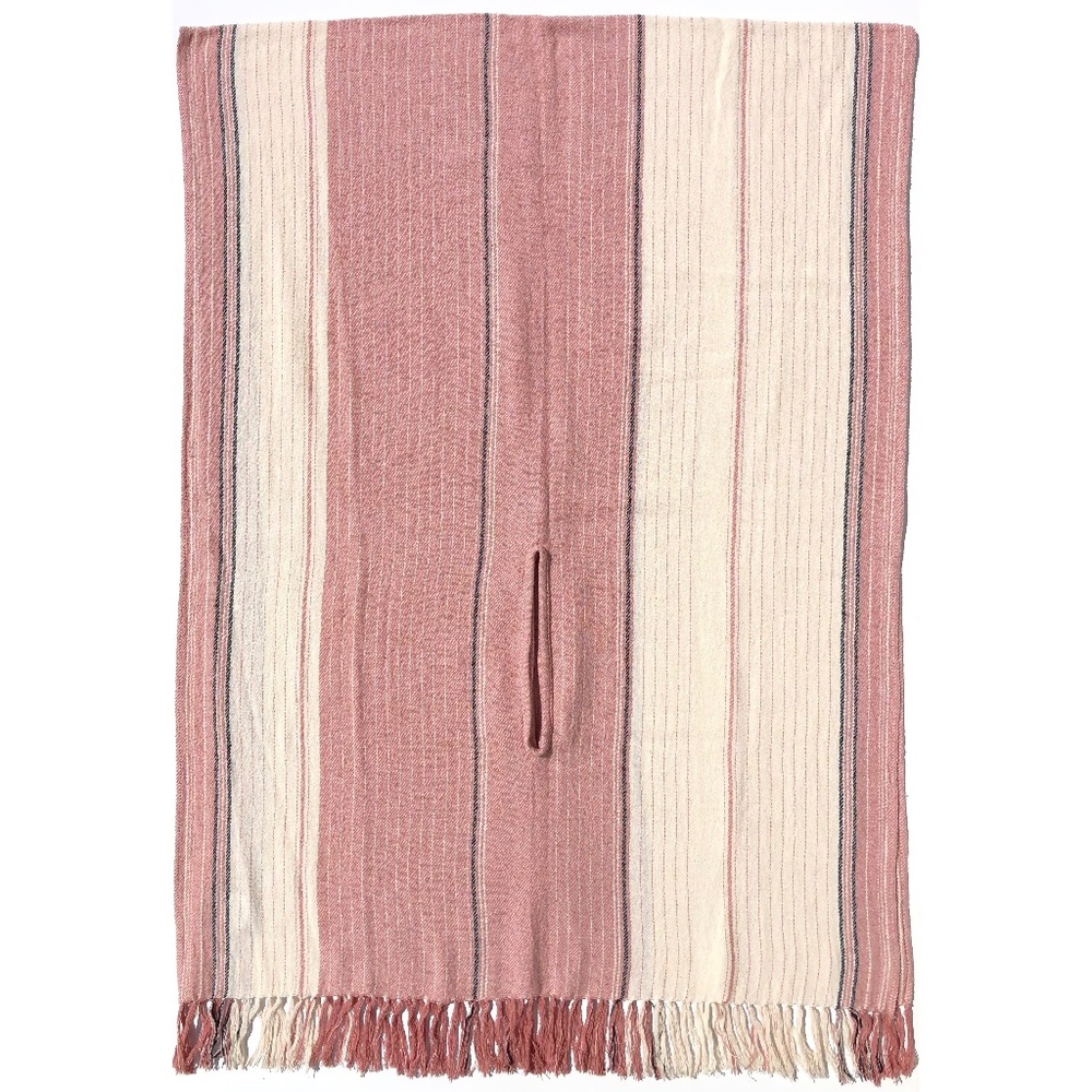 Madewell Cape Scarf Maui Stripe Pink Cream Silk Blend Arm Holes Fringe M3614